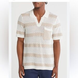 Abercrombie & Fitch V-Neck Striped Stitched Johnny Collar Sweater